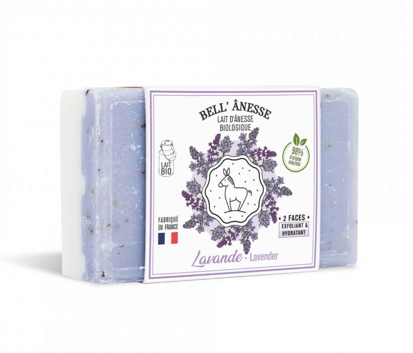 Savon Double Face au Lait d'Ânesse Senteur Lavande 125g - Bell Ânesse