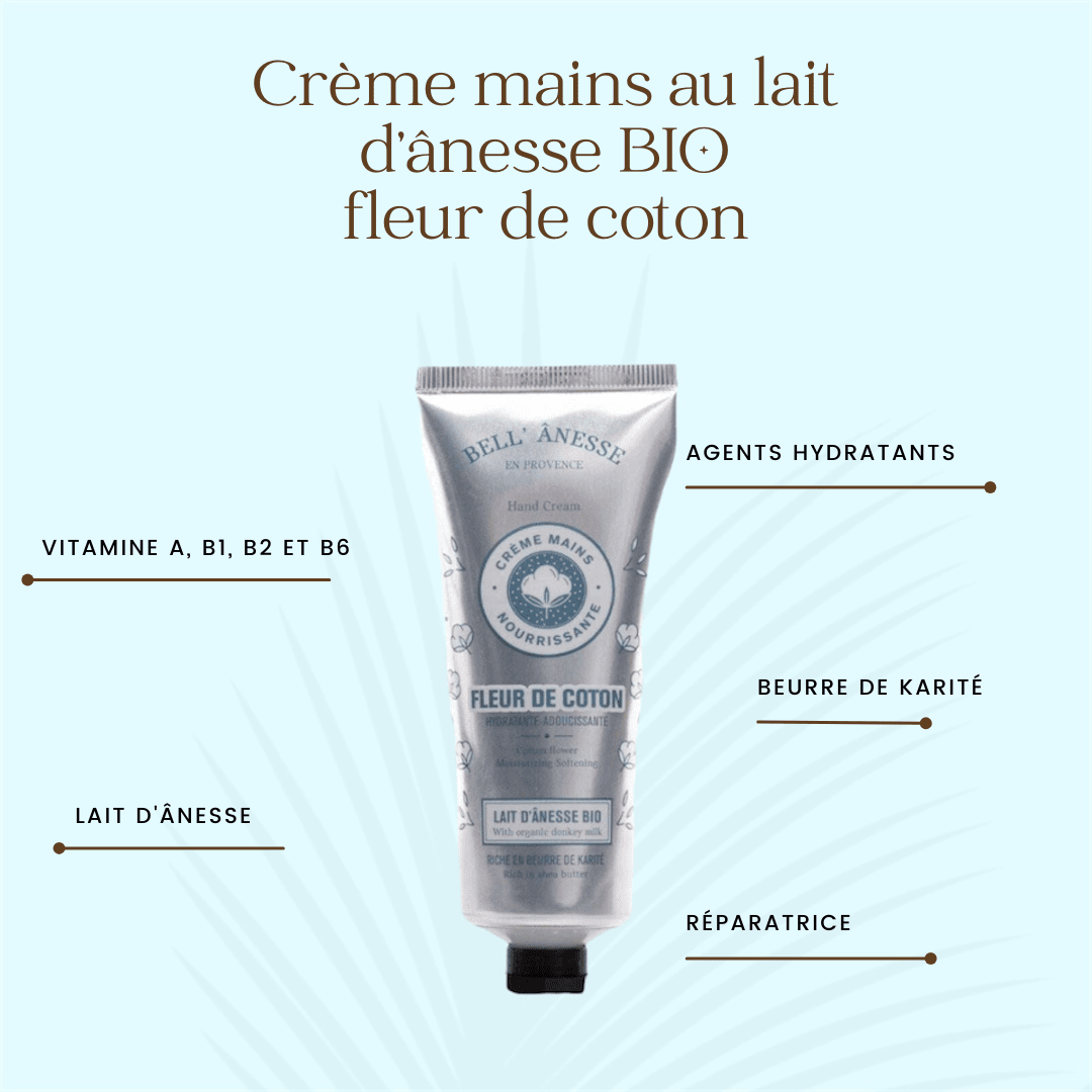 Crème Mains au Lait d'Ânesse et Fleur de Coton Bio 75ml - Bell Ânesse