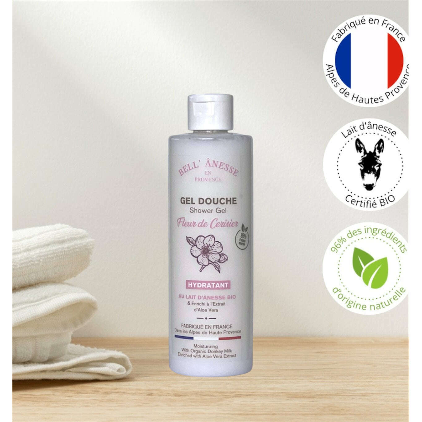 Gel Douche au Lait d'Ânesse Bio Fleur de Cerisier 250ml - Bell Ânesse