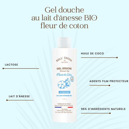 Organic Donkey Milk Shower Gel with Cotton Flower 250ml - Bell Donkey