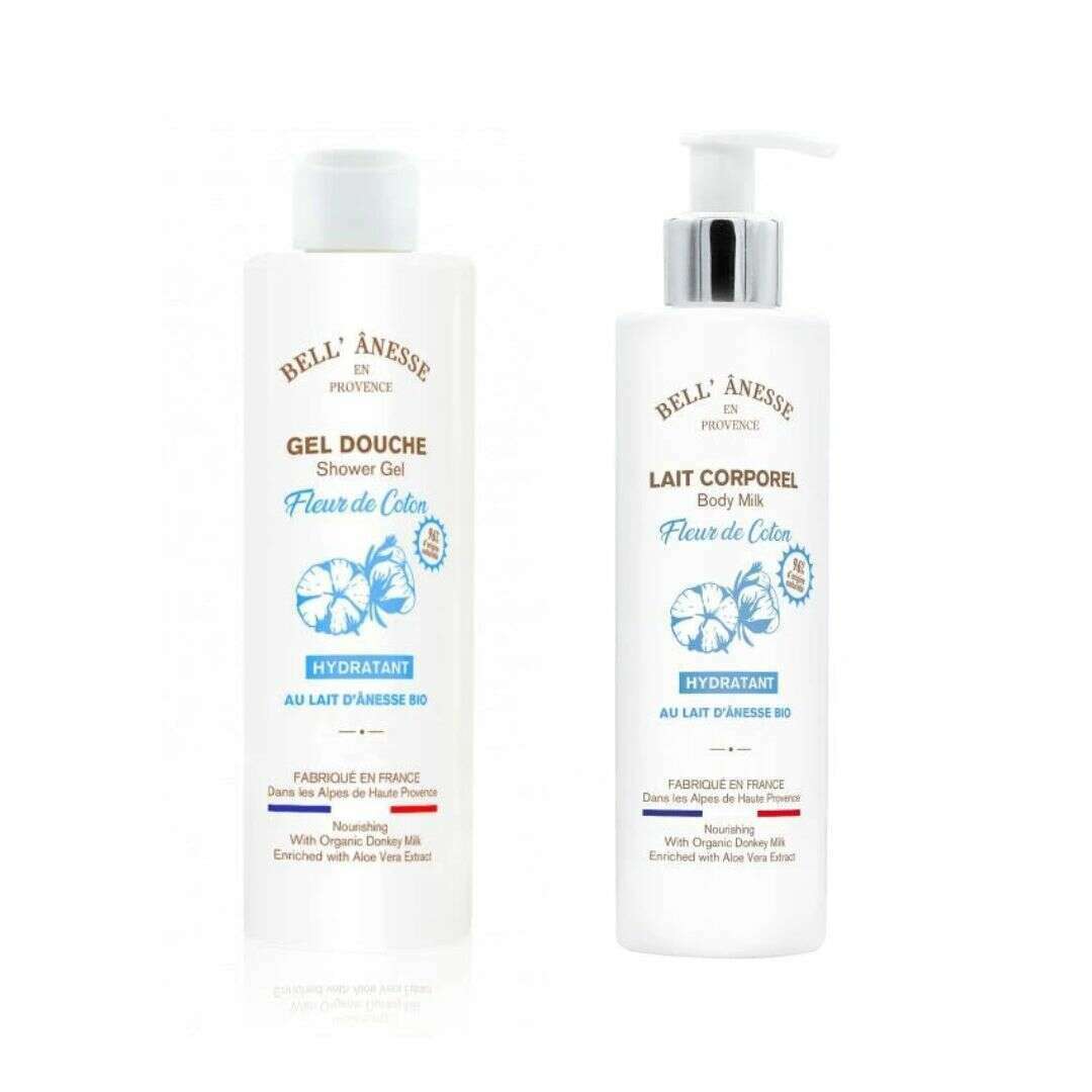 Gel Douche et Lait Corporel au Lait d'Ânesse et Fleur de Coton Bio 250ml - Bell Ânesse