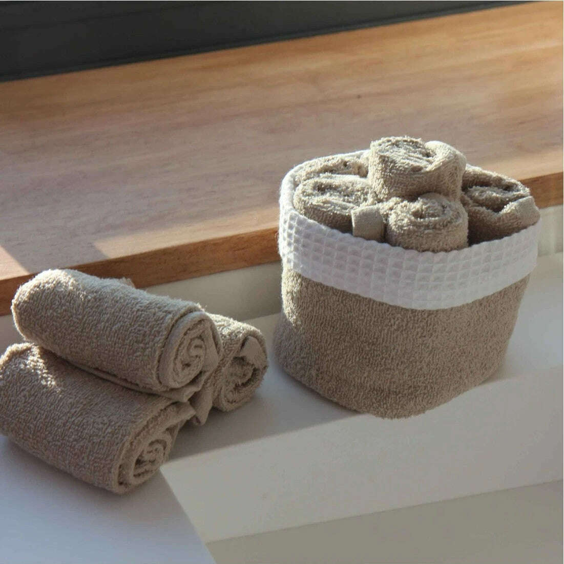 Panier 100% Coton avec 6 serviettes Invités Beige - Sud Étoffe