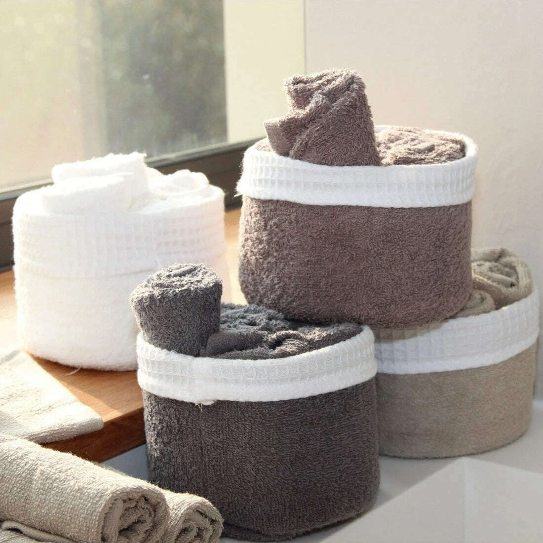 Panier 100% Coton avec 6 serviettes Invités Marron Taupe - Sud Étoffe
