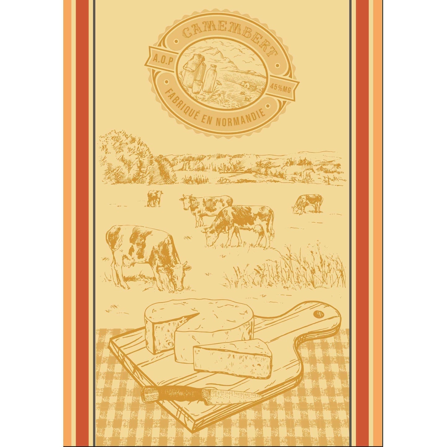 Torchon Fils Teints Camembert 100% Coton 50x70cm - Sud Étoffe