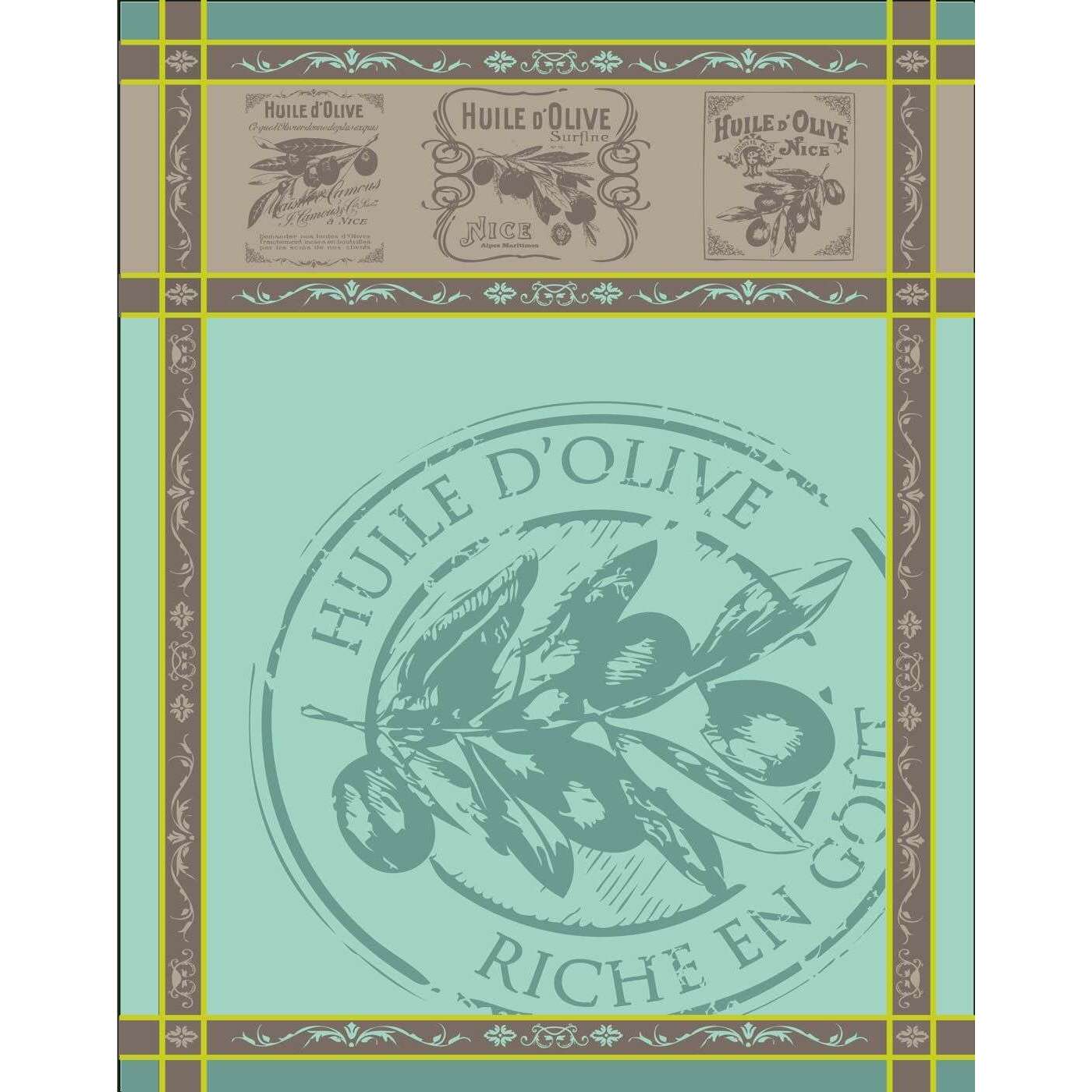 Torchon Fils Teints Bleu Huile d'Olive 100% Coton 50x70cm - Sud Étoffe