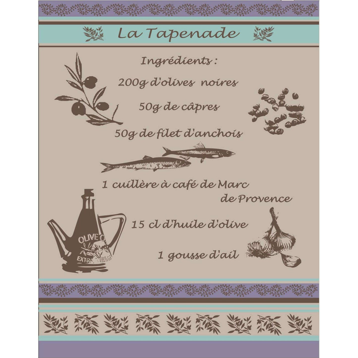 Torchon Fils Teints Gris La Tapenade 100% Coton 50x70cm - Sud Étoffe