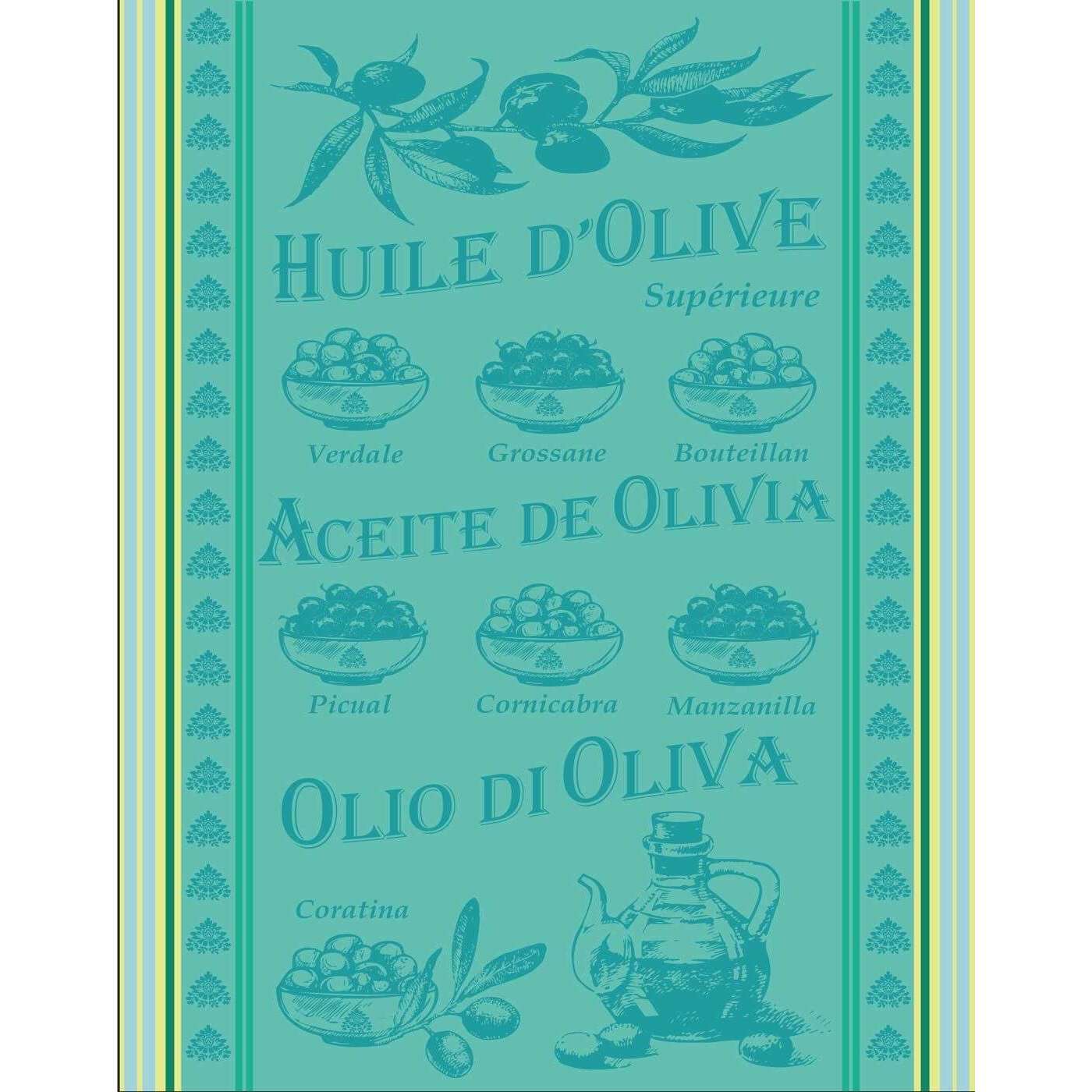 Torchon Fils Teints Bleu Huile d'Olives 100% Coton 50x70cm - Sud Étoffe