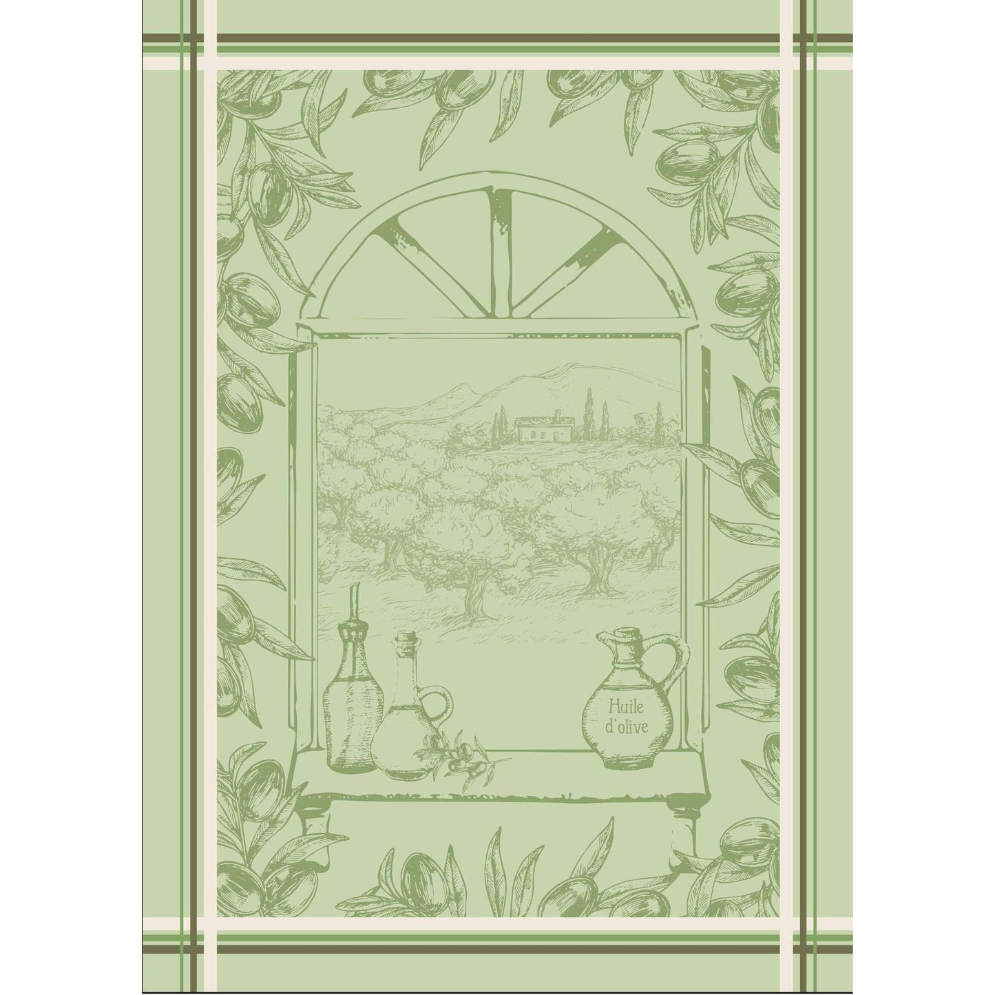 Torchon Fils Teints Vert Provençal 100% Coton 50x70cm - Sud Étoffe