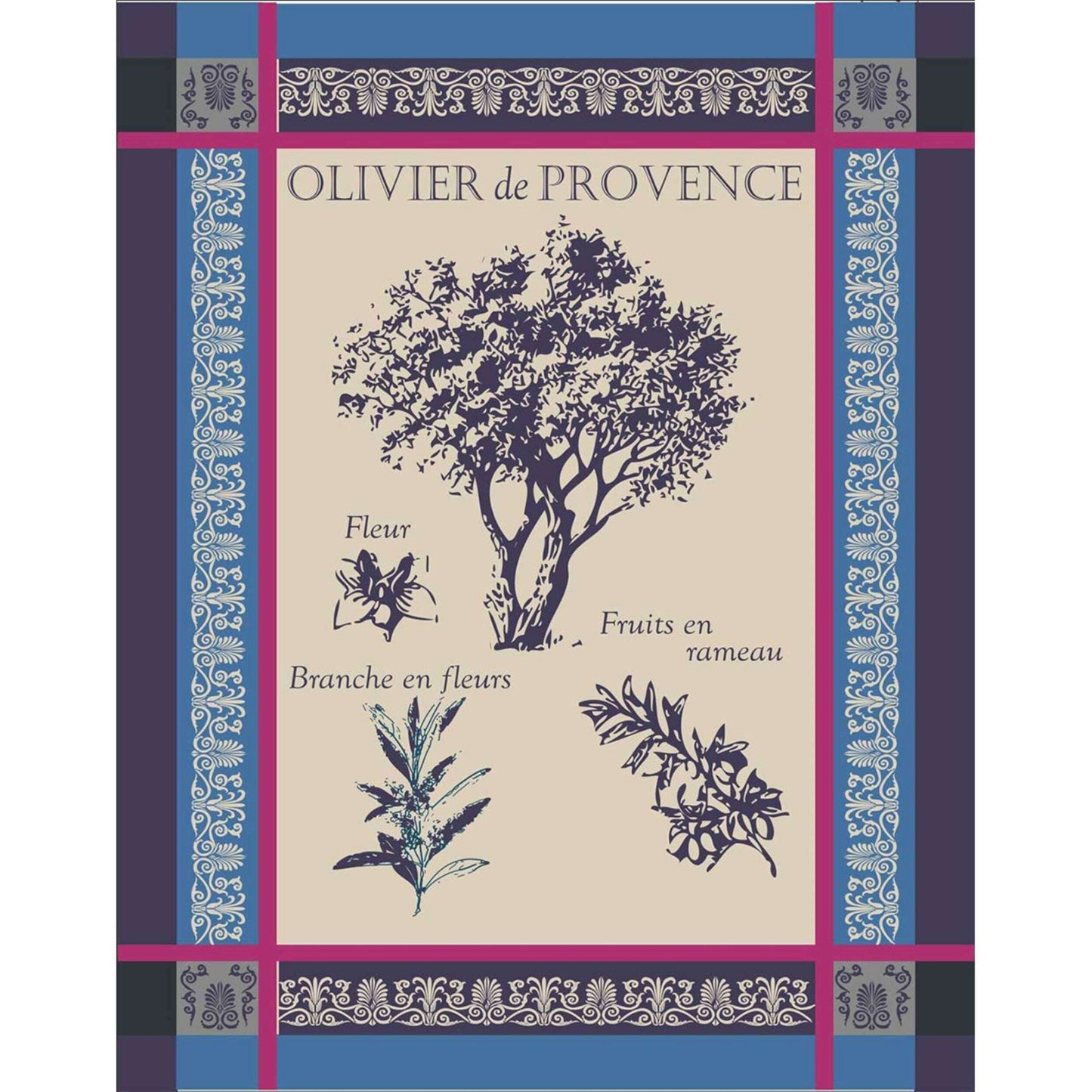 Torchon Fils Teints Olivier de Provence 100% Coton 50x70cm - Sud Étoffe