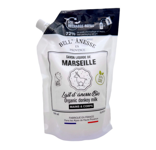 ECO-RECHARGE 500ML SAVON LIQUIDE DE MARSEILLE - LAIT D'ÂNESSE BIO
