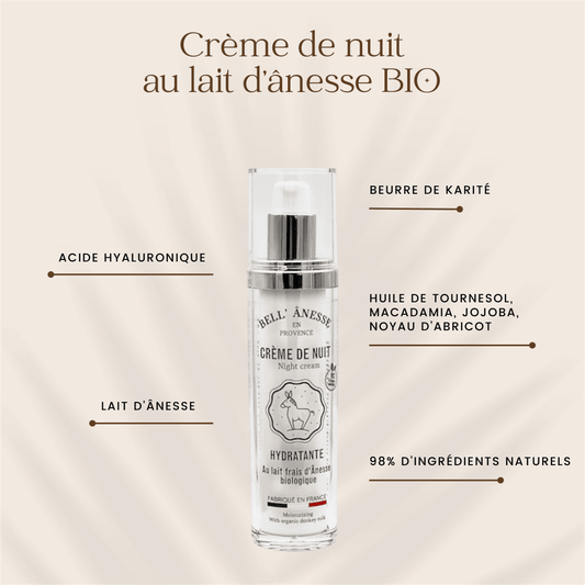 Crème de Nuit au Lait d'Ânesse Bio 50ml - Bell Ânesse