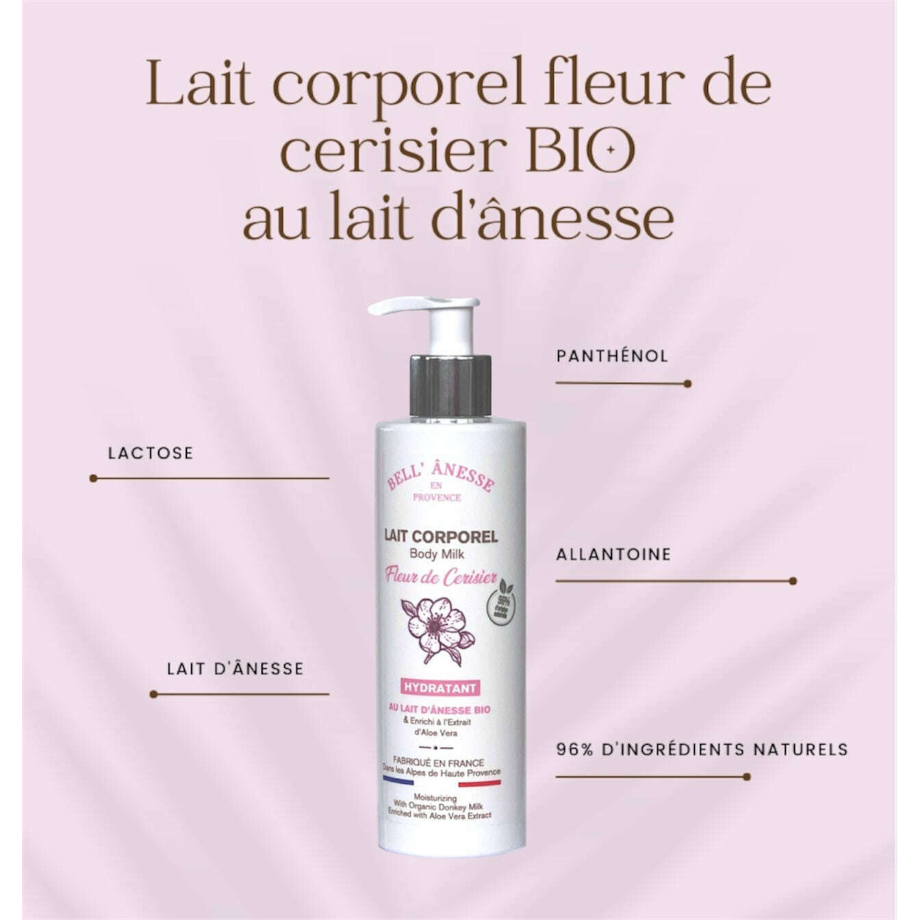 Lait Corporel au Lait d'nesse Bio Fleur de Cerisier 250ml - Bell nes Aux savonneries Lait Corporel au Lait d'nesse Bio Fleur de Cerisier 250ml - Bell nes Aux savonneries