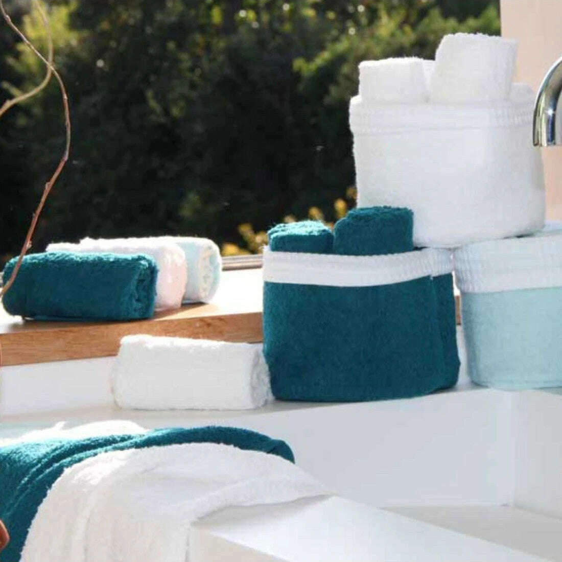 Panier 100% Coton avec 6 serviettes Invités Bleu Océan - Sud Étoffe