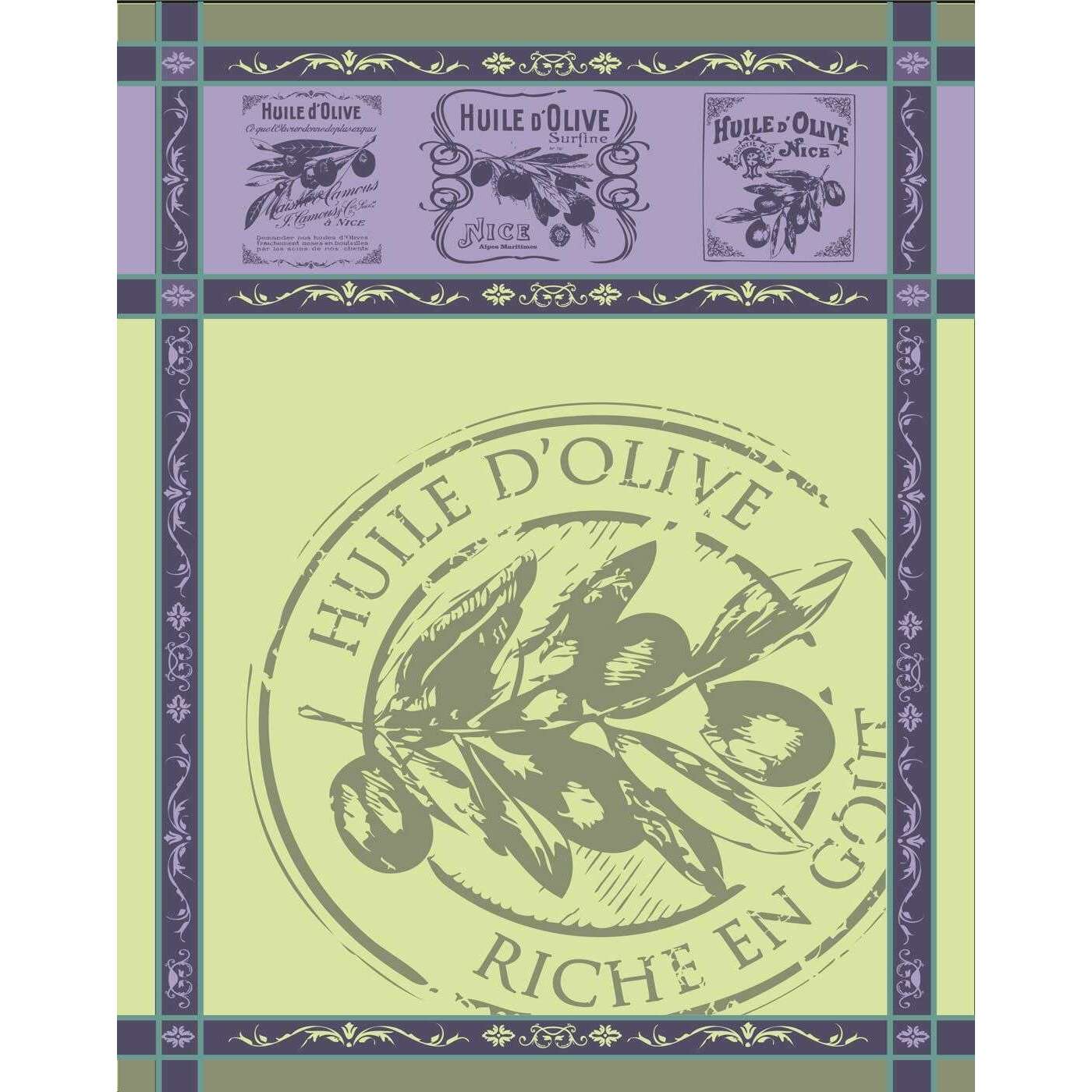 Torchon Fils Teints Vert Huile d'Olive 100% Coton 50x70cm - Sud Étoffe